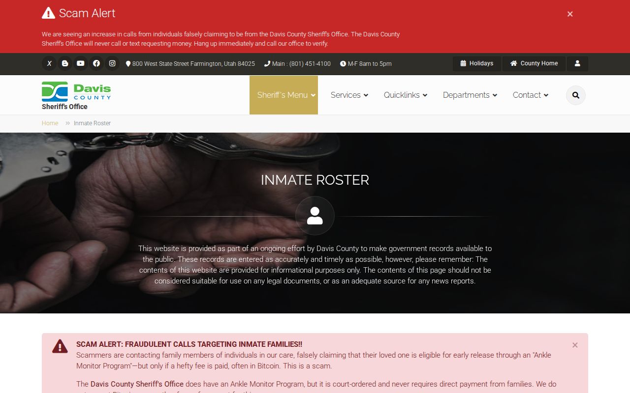 Davis County inmate roster used before a released inmate record request