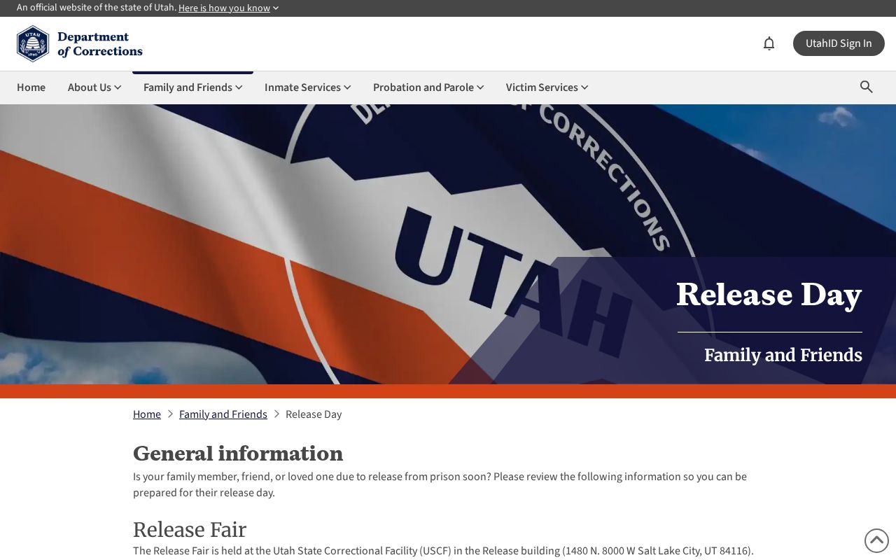 Utah release-day guidance for confirming a Davis County state inmate release date